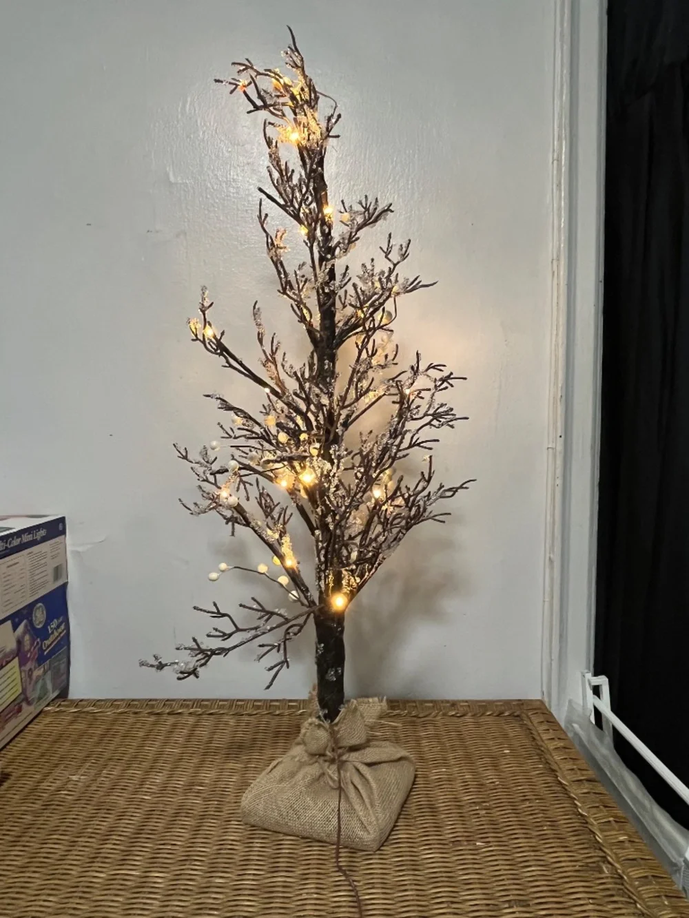 West Elm. Nearly Natural Pre-Lit Twig Artificial Tree in Burlap Planter.  NWOT